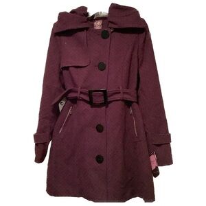GROGGY Purple Ruffle Collar Big Button Belted Coat Size Junior XL NWT